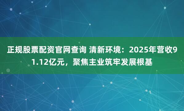 正规股票配资官网查询 清新环境：2025年营收91.12亿元，聚焦主业筑牢发展根基